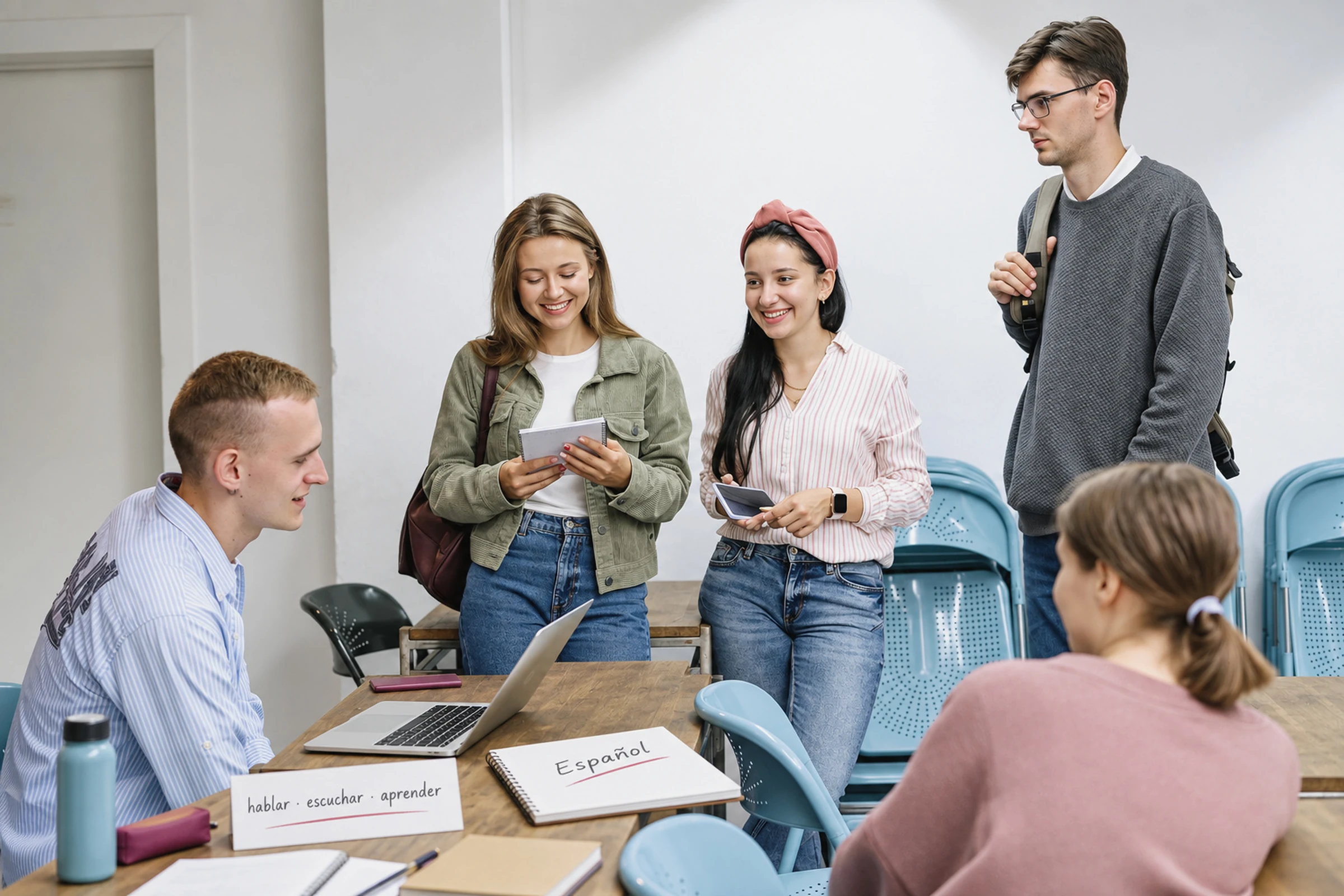 Grupo de adultos a aprender e a trabalhar em conjunto